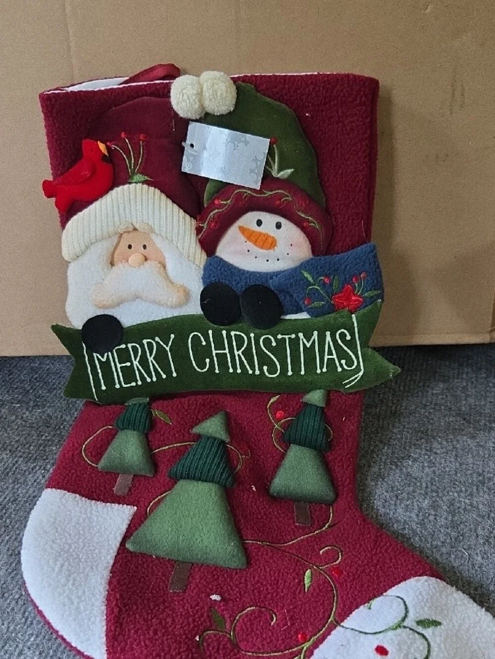 Target Red Christmas Stocking with Santa, Snowman & Green Trees